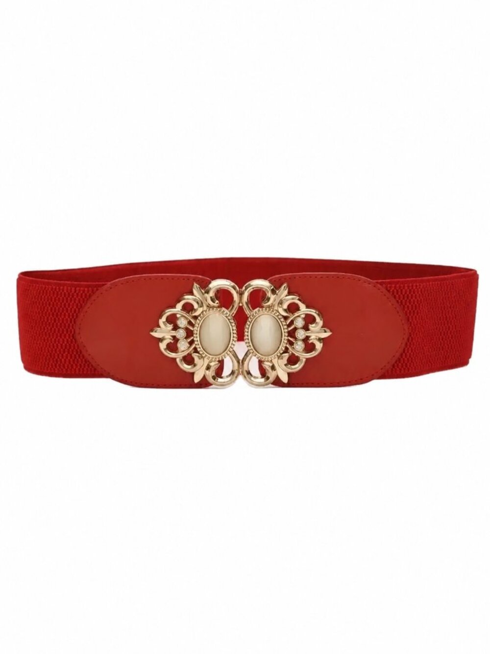 Red Gold Vegan Leather Wide Stretch Corset Waist Belt Size M